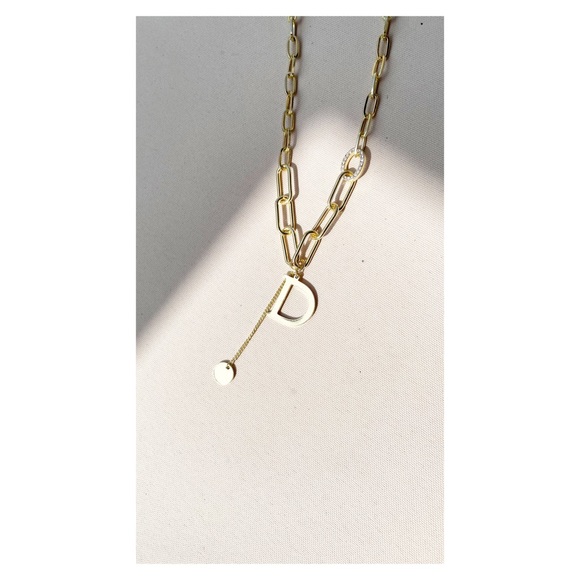 D Letter Curb Chain Choker Pendant Necklace - Picture 2 of 6